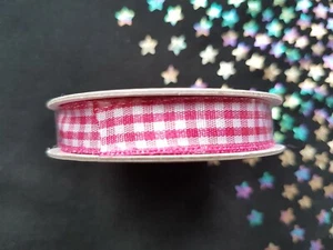 Craft Ribbon Hot Pink & White Gingham Square Check 2m 1cm Card Making Bow - Picture 1 of 2
