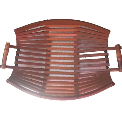 Wooden Tray Basket Vintage Mid Century Modern Bamboo Slatted  11" Fruit Keys  - Image 1 of 4