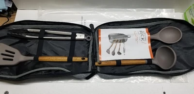 Wolfgang Puck Juego de 4 Utensilios de Cocina con Bolsa de Transporte Cabezales de Madera Silicona Foto 1 de 3
