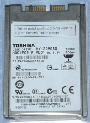 Toshiba 1.8" MK1229GSG SATA 120GB Hard Drive HP Elitebook 2530P 2730P 2740P - Image 1 of 3
