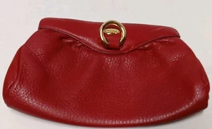 Vintage Cole Haan rot genarbtes Leder magnetische Clutch Handtasche/Geldbörse - Bild 1 von 6