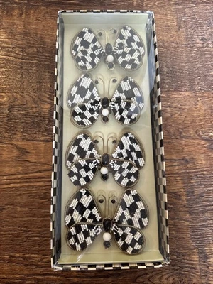 Mackenzie Childs Check Butterfly Napkin Ring Set of 4 In Box - Image 1 of 4