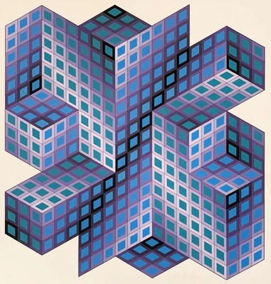 Artista húngaro listado VICTOR VASARELY assinado grande serigrafia original SINVILAG - Imagem 1 de 4