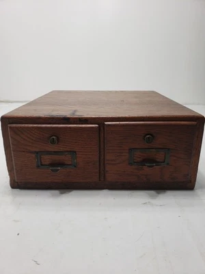 Vintage 2 Drawer Wooden Library Index Card Catalog File Cabinet Box 13.5X 15X 5 - Image 1 of 4