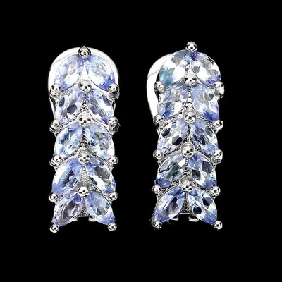 Серьги из белого золота 925 пробы с неотапливаемым танзанитом маркизой 4x2 мм - Изображение 1 из 4