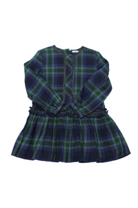 Mayoral Girls Cotton Plaid Beaded Ruffle Detail Long Sleeve Dress Green Blue Siz - Picture 1 of 5
