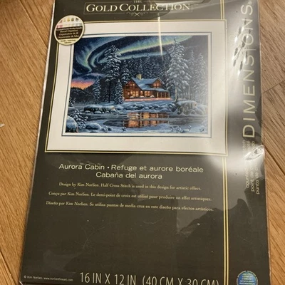 Counted Cross Stitch Kit Dimensions The Gold Collection ‘Aurora Cabin’ 40 X 30cm - Image 1 of 3