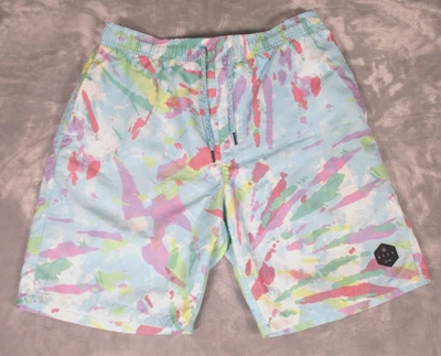 Neff Blue Paint Splatter Men's Board Swim Shorts Pockets Draw String Size Large - Image 1 of 4
