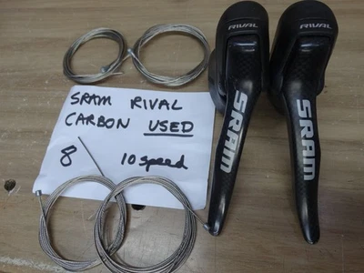 SRAM Rival Carbon 2 x 10 speed Carbon Shifters + USED + NEW CABLES   (8) - Image 1 of 4
