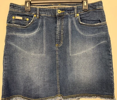 Vintage Baby Phat Skirt Women’s 14 Dark Wash Denim Raw Hem Logo Y2K Sz 16 - Image 1 of 4