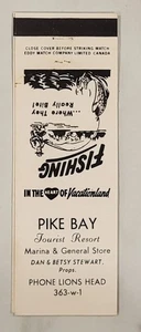 Matchcover Canada Ontario Pike Bay Tousist Resort Fishing Lions Head - Picture 1 of 2