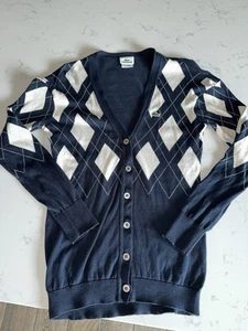 Lacoste Women’s Navy & ivory Argyle cotton Cardigan Sweater  Size 36 - Picture 1 of 8