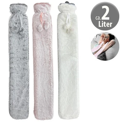 Wärmflasche 2L mit Plüsch Bezug Bettflasche groß lang Nacken Schlauch 2 Liter - Bild 1 von 2