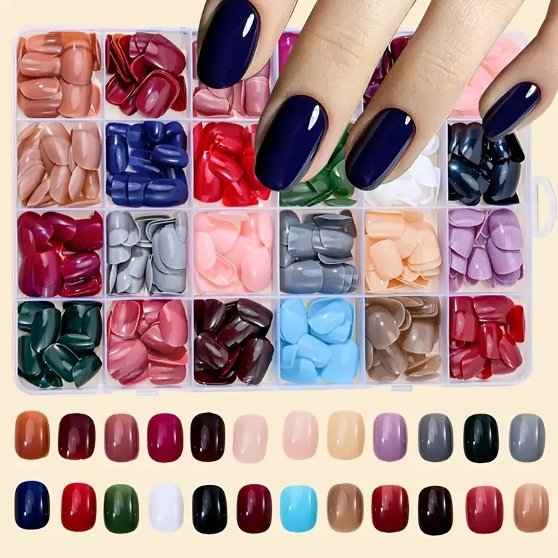 BEAUTIFUL NAILS False Press-On nails Short Square 24 Colours Set 576pcs + FREE nail tabs BN912