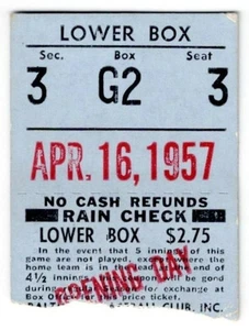 1957 ORIOLES vs BOSTON RED SOX Opening Day ticket stub 4/16/57 TED WILLIAMS hit - Picture 1 of 2