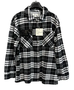 Camisa Estilo Franela a Cuadros Negro Blanco Café Marrakech Nueva con Etiquetas Bolsillos L Botón Oculto - Imagen 1 de 20