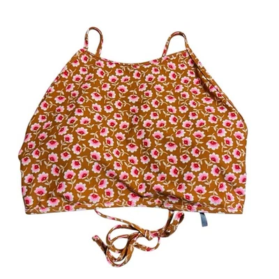 Top corto de bikini Aerie cuello alto talla L marrón tostado rosa Ditsy floral años 90 nuevo sin etiquetas Foto 1 de 4
