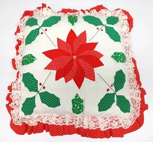 Gestepptes Poinsetta Kissen mit Rüsche ~ 18" x 18" mit Rüsche ~ 16 Zoll Kissen ~ Handarbeit - Bild 1 von 17