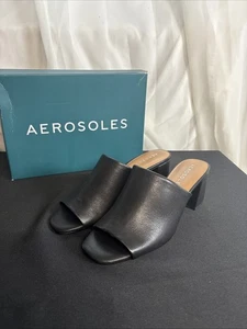 Aerosoles Women's Black Leather Erie Heeled Slide Mule Size 9.5M NEW - Picture 1 of 6