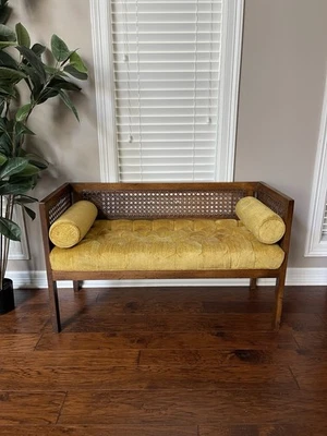 1950s Vintage Mid-century Cane Back Settee Bench - Image 1 of 4