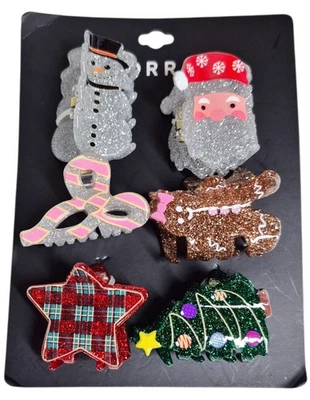 Torrid Holiday Mini Hair Claw Set of 6 Red Green Silver Multi-Color New with Tag - Image 1 of 4