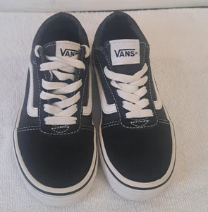 Vans Youth Old Skool Canvas Suede Sneakers Black White Size 1C - Picture 1 of 3