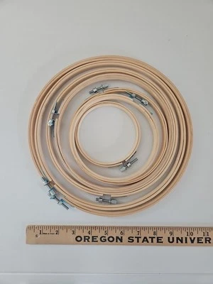 LOT OF 7 Wooden Embroidery Hoops Screw Tension 4" 5" 6" 7" 8" 9" & 10" - Image 1 of 3