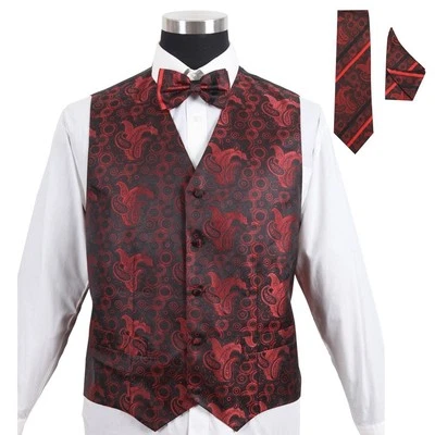 Conjunto de 4 chalecos formales de esmoquin de cachemira para hombre #005, chaleco con pajarita pañuelo y corbata para el cuello  Foto 1 de 4