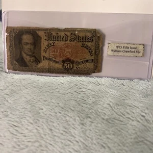 1875 50 Cent Fifth Issue William Crawford Fractional Currency Banknote - Picture 1 of 6