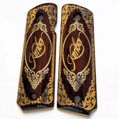 COLT Kimber 1911 full size custom engraved wood grips gold silver