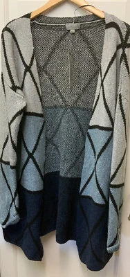 Joseph A. Size SMALL Blue Color Block Geometric Print Oversized Cardigan Sweater - Image 1 of 4