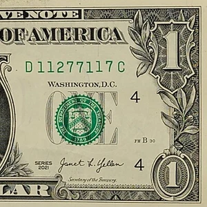 Trinary Fancy Serial Number One Dollar Bill D11277117C Trip Pairs 1s 7s Four 1s - Picture 1 of 8
