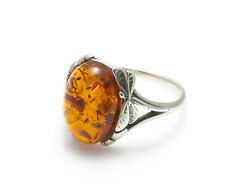 NATURAL BALTIC AMBER STERLING SILVER 925 Jewellery Gemstone RING Certified & Box