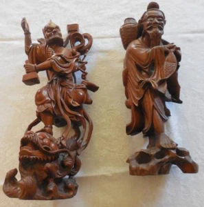 2 estatuas inmortales chinas antiguas pescador de madera, rey de fantasmas - Imagen 1 de 12