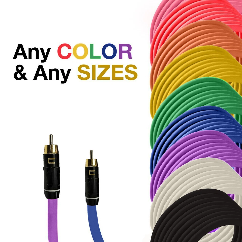 RCA Male Unbalanced Audio Phono Cable Custom Length, Color Connector Cord - Image 1 of 4