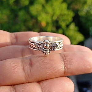 925 Sterling Silver Handmade Honey Bee Women Spinner Ring All Size  SH23 - Picture 1 of 5