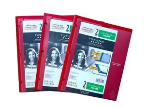 Mead Five Star Customizable 2 Pocket Plastic Folder, Pack of 3 (NEW) - Red - Picture 1 of 3