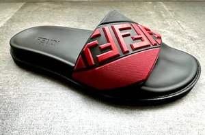 Fendi Slides Mens 10 NEW in BOX Black with burgundy logo. ON SALE! - Picture 1 of 7