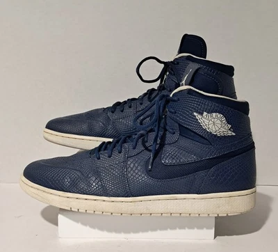 Nike Air Jordan 1 Nuevo Azul Marino Con Cordones Alta Piel de Serpiente Tenis Hombres EE. UU. 13 B#18 Foto 1 de 4