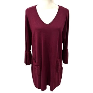NEW Ethyl Clothing Burgundy Sweater Pleated Sleeves Pockets V Neck Size XL - Picture 1 of 6