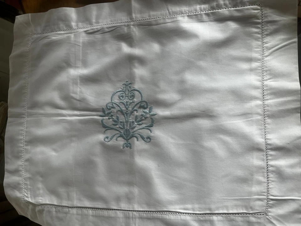 Dans Nos Maisons Paris Almohada Falsa Blanco Algodón Azul Claro Medallón Francia Foto 1 de 4