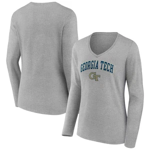 Women's Gray Georgia Tech Yellow Jackets Campus Long Sleeve V-Neck T-Shirt - Picture 1 of 3