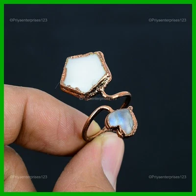 天然珍珠母彩虹月光石独特多石戒指珠宝铜 — 第 1/4 张图片