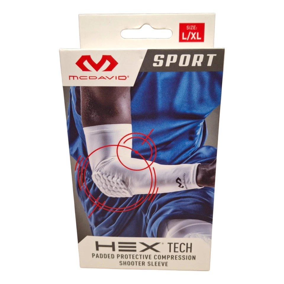 McDavid Arm Hex Tech Padded Protective Compression White Shooter Sleeve Size L/X - Image 1 of 3