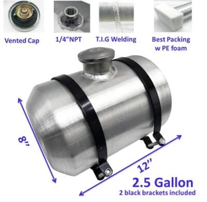 Aluminum Fuel/Gas Tank 2.5 Gallons 12"x8" Center Fill 1/4"-18NPT For GoCart - Afbeelding 1 van 9