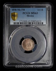 PCGS MS63 1858 Mo FH Mexico 1/2 Real - Picture 1 of 4