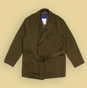 Document Korea Olive Italian Wool Whipcord Beuys Belted Jacket Blazer L - Picture 1 of 3