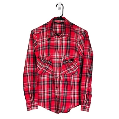 Zara Womens Shirt S Red Plaid Studded Rhinestone Button Up Punk Flannel Top - Image 1 of 4