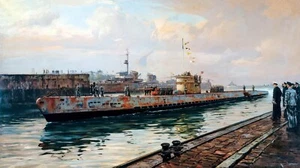 Deutsches U-Boot U-38 Wilhelmshaven 1940 Gemälde von Claus Bergen Reproduktion - Bild 1 von 3