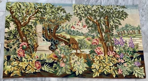 Vintage Aubusson Jungle Tapestry Pictorial French Tapestry 2x4 ft Free Ship - Picture 1 of 11